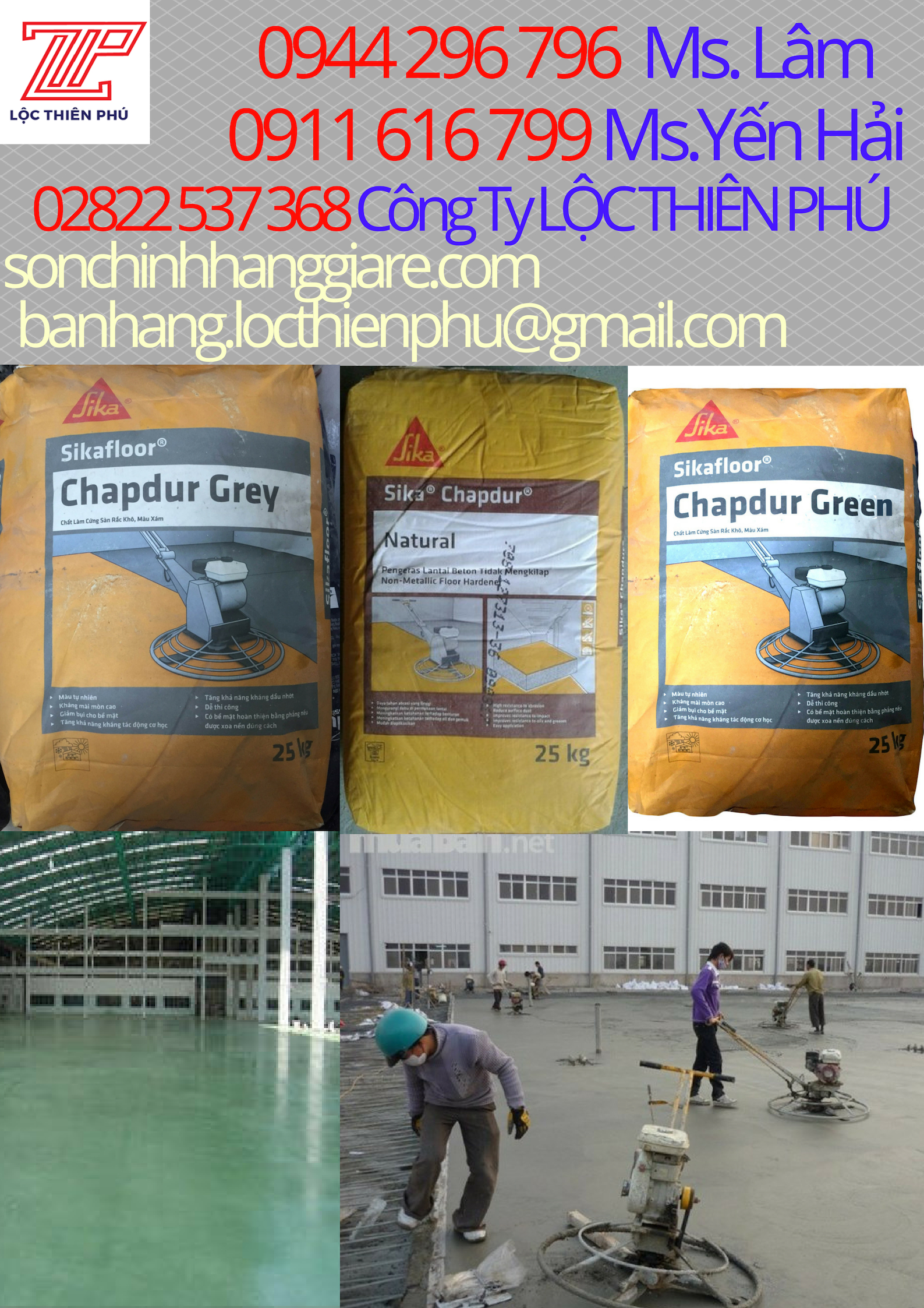 Tổng Đại Lý - Sika Chapdur Green-Grey bao 25kg - Chất Xoa Nền Có Màu